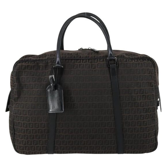 FENDI Zucchino Canvas Boston Bag Brown Black Auth am9942
