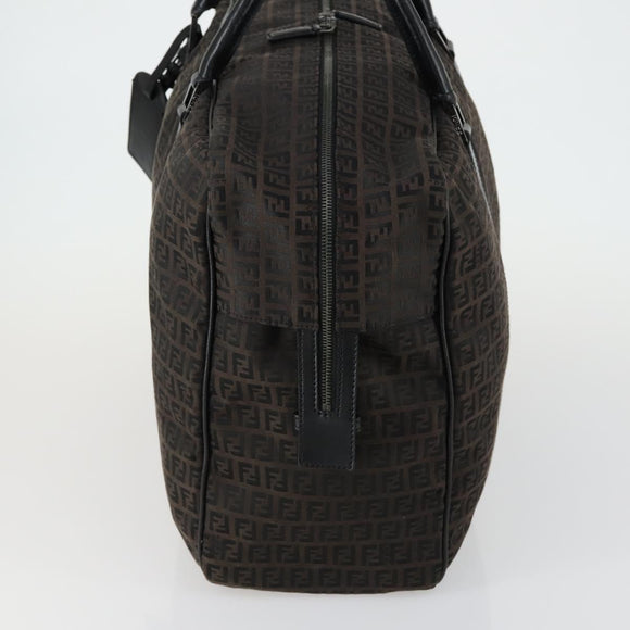 FENDI Zucchino Canvas Boston Bag Brown Black Auth am9942