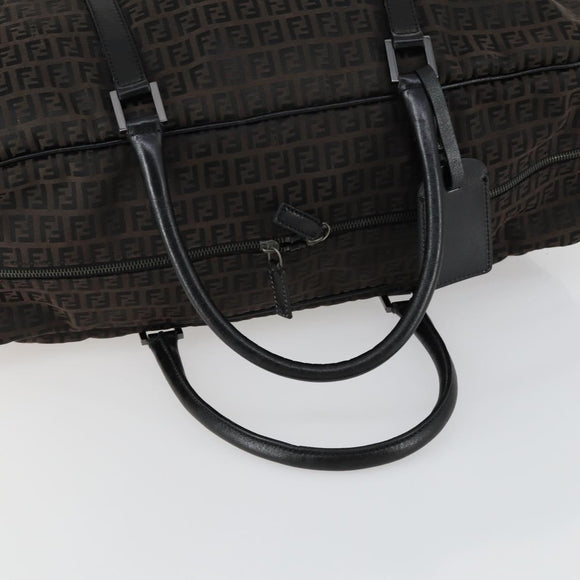 FENDI Zucchino Canvas Boston Bag Brown Black Auth am9942