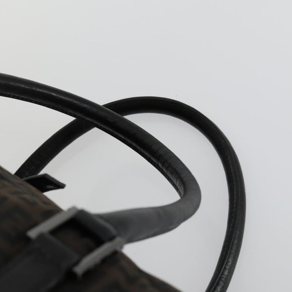 FENDI Zucchino Canvas Boston Bag Brown Black Auth am9942
