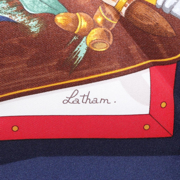 HERMES Carre 90 Scarf ""Memoire d'Hermes"" Silk Navy Auth am9945