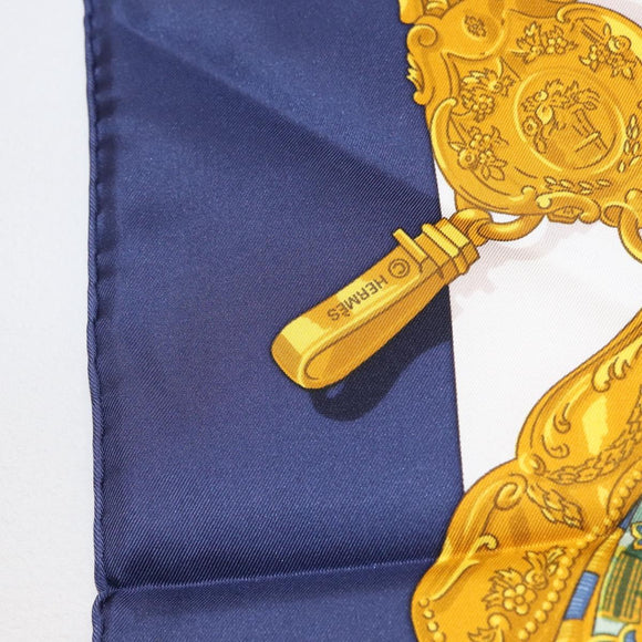 HERMES Carre 90 Scarf ""Memoire d'Hermes"" Silk Navy Auth am9945
