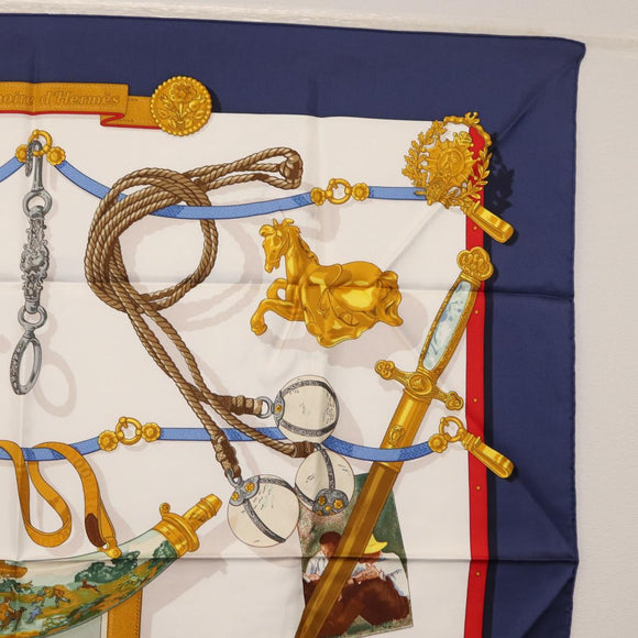 HERMES Carre 90 Scarf ""Memoire d'Hermes"" Silk Navy Auth am9945