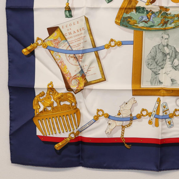 HERMES Carre 90 Scarf ""Memoire d'Hermes"" Silk Navy Auth am9945