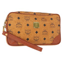 MCM Logogram Vicetos Clutch Bag PVC Leather Brown Gold Auth am9946-1