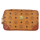 MCM Logogram Vicetos Clutch Bag PVC Leather Brown Gold Auth am9946-2