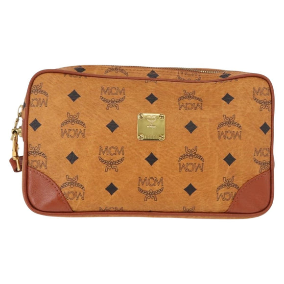 MCM Logogram Vicetos Clutch Bag PVC Leather Brown Gold Auth am9946