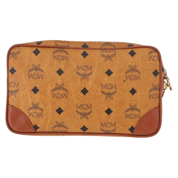 MCM Logogram Vicetos Clutch Bag PVC Leather Brown Gold Auth am9946