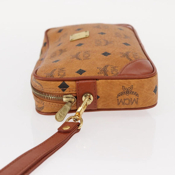 MCM Logogram Vicetos Clutch Bag PVC Leather Brown Gold Auth am9946