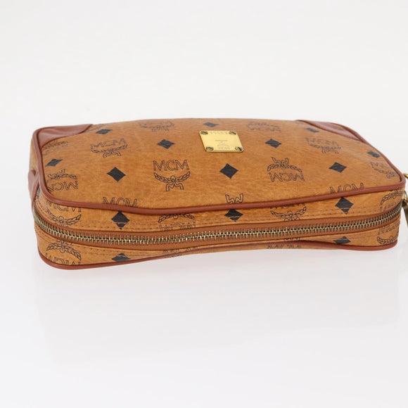 MCM Logogram Vicetos Clutch Bag PVC Leather Brown Gold Auth am9946