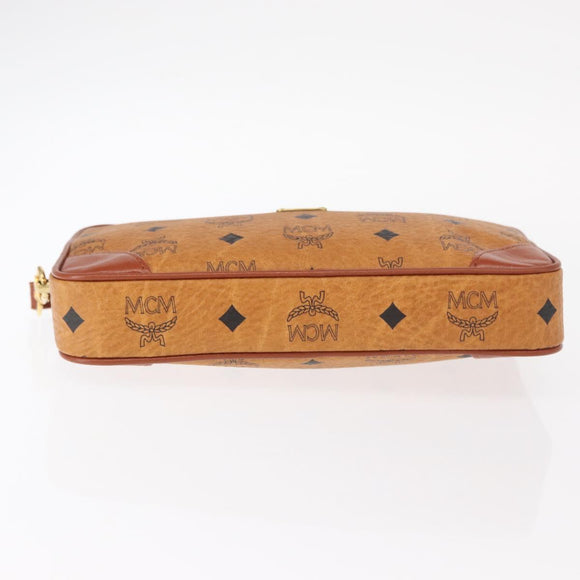 MCM Logogram Vicetos Clutch Bag PVC Leather Brown Gold Auth am9946