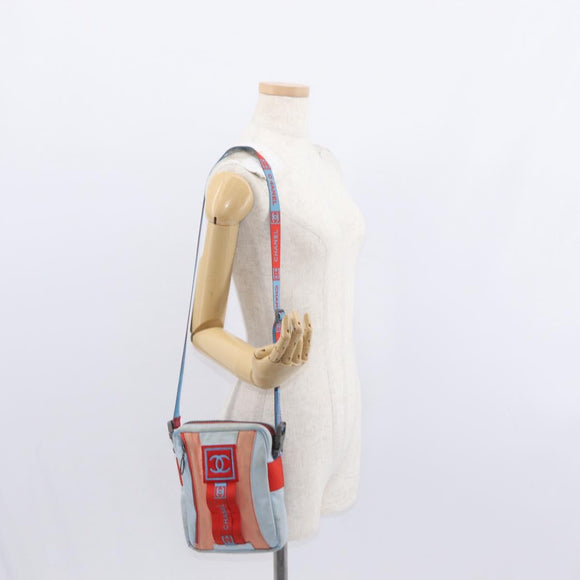 CHANEL Sports Line Shoulder Bag Nylon Red Blue CC Auth am9958