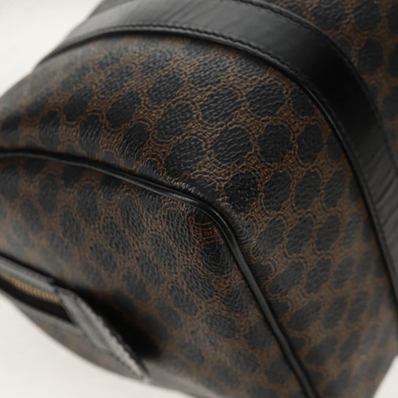 CELINE Macadam Canvas Mini Boston Bag PVC Black Gold Auth am9965V