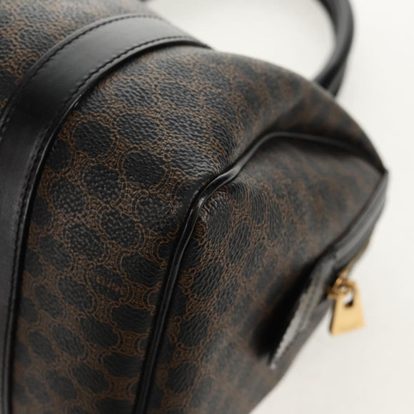 CELINE Macadam Canvas Mini Boston Bag PVC Black Gold Auth am9965V