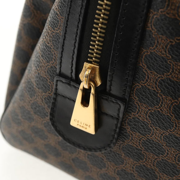 CELINE Macadam Canvas Mini Boston Bag PVC Black Gold Auth am9965V