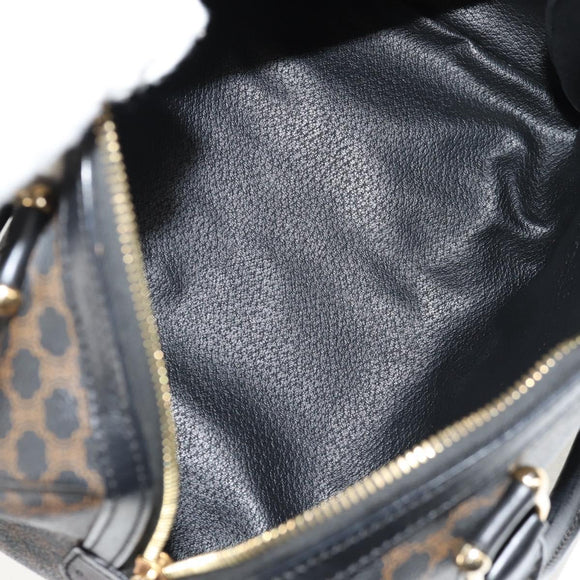 CELINE Macadam Canvas Mini Boston Bag PVC Black Gold Auth am9965V