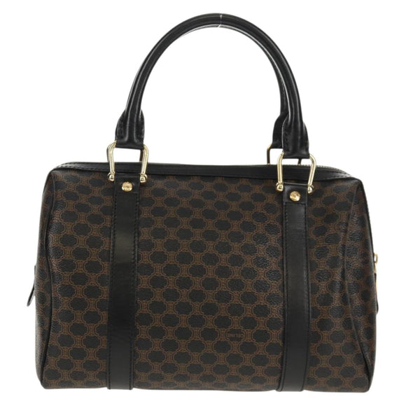 CELINE Macadam Canvas Mini Boston Bag PVC Black Gold Auth am9965V