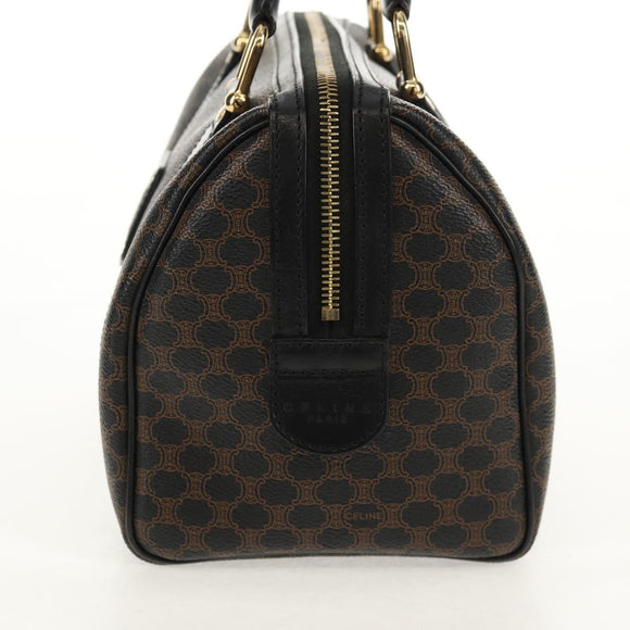 CELINE Macadam Canvas Mini Boston Bag PVC Black Gold Auth am9965V