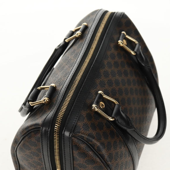 CELINE Macadam Canvas Mini Boston Bag PVC Black Gold Auth am9965V