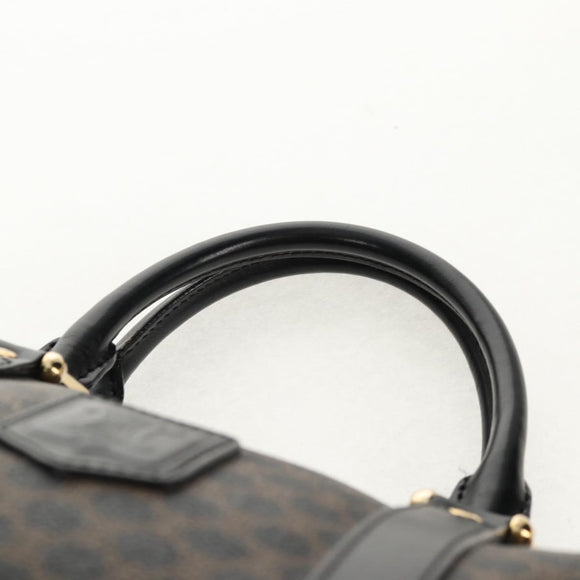 CELINE Macadam Canvas Mini Boston Bag PVC Black Gold Auth am9965V