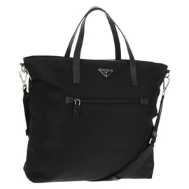 PRADA Tote Bag Nylon 2way Black Silver Auth am9967