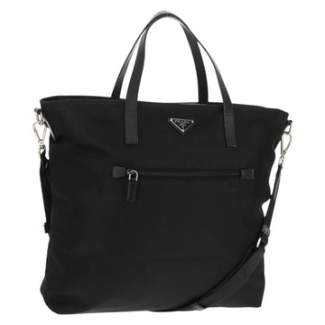 PRADA Tote Bag Nylon 2way Black Silver Auth am9967