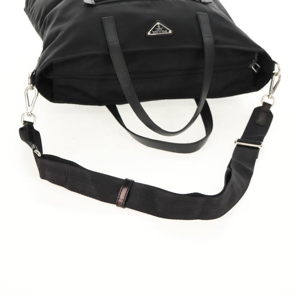 PRADA Tote Bag Nylon 2way Black Silver Auth am9967