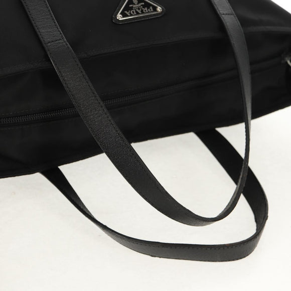 PRADA Tote Bag Nylon 2way Black Silver Auth am9967