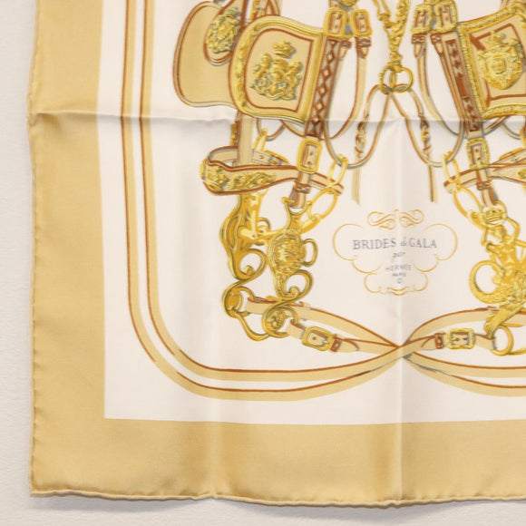 HERMES Carre 40 Scarf ""BRIDES de GALA"" Silk Beige Auth am9968