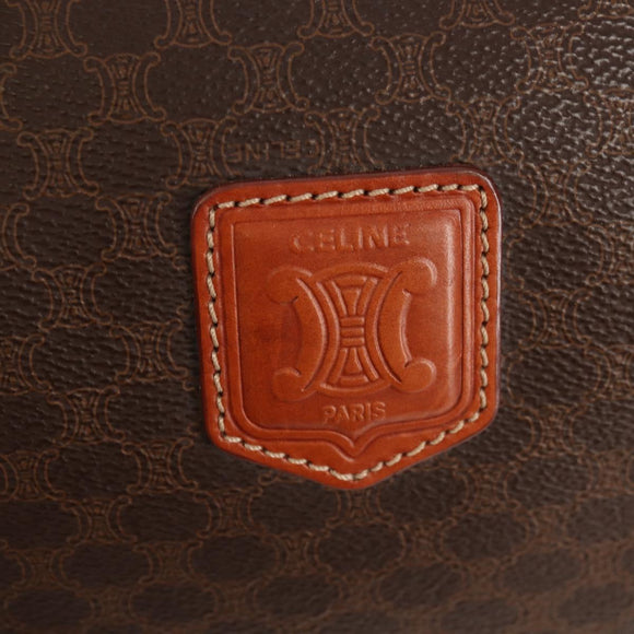 CELINE Macadam Canvas Mini Boston Bag PVC Black Gold Auth am9976V