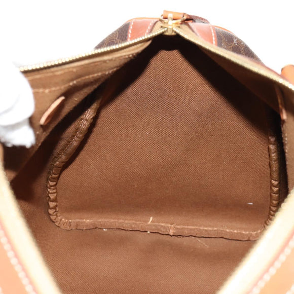 CELINE Macadam Canvas Mini Boston Bag PVC Black Gold Auth am9976V