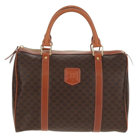 CELINE Macadam Canvas Mini Boston Bag PVC Black Gold Auth am9976V