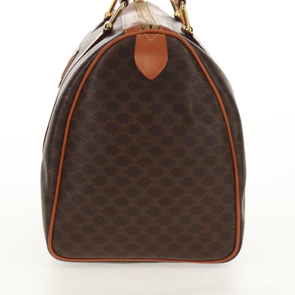 CELINE Macadam Canvas Mini Boston Bag PVC Black Gold Auth am9976V