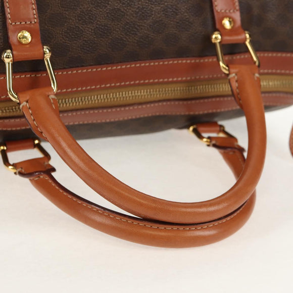 CELINE Macadam Canvas Mini Boston Bag PVC Black Gold Auth am9976V