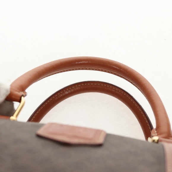 CELINE Macadam Canvas Mini Boston Bag PVC Black Gold Auth am9976V