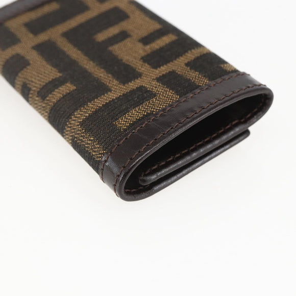 FENDI Zucca Canvas Key Case Brown Black Auth am9981V