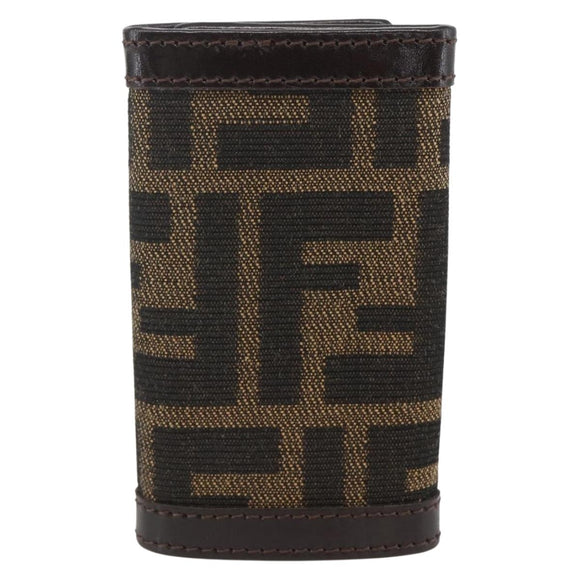 FENDI Zucca Canvas Key Case Brown Black Auth am9981V