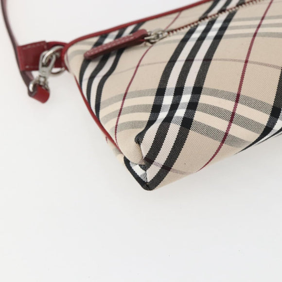 BURBERRY Nova Check Blue Label Hand Bag Canvas Beige Silver Auth am9984V