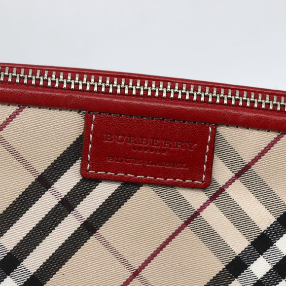 BURBERRY Nova Check Blue Label Hand Bag Canvas Beige Silver Auth am9984V