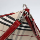 BURBERRY Nova Check Blue Label Hand Bag Canvas Beige Silver Auth am9984V-16