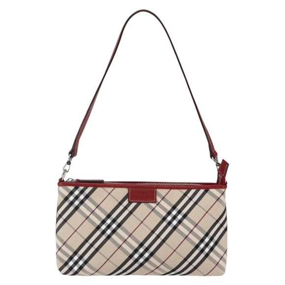 BURBERRY Nova Check Blue Label Hand Bag Canvas Beige Silver Auth am9984V