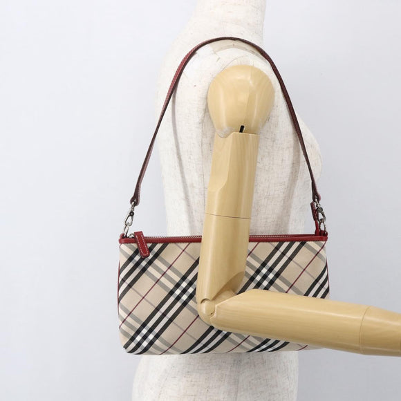 BURBERRY Nova Check Blue Label Hand Bag Canvas Beige Silver Auth am9984V