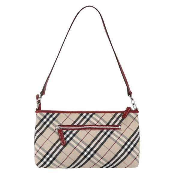 BURBERRY Nova Check Blue Label Hand Bag Canvas Beige Silver Auth am9984V