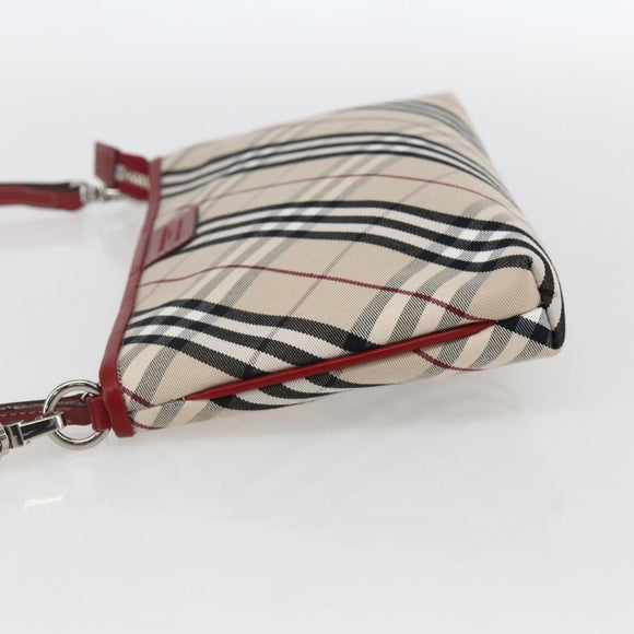 BURBERRY Nova Check Blue Label Hand Bag Canvas Beige Silver Auth am9984V