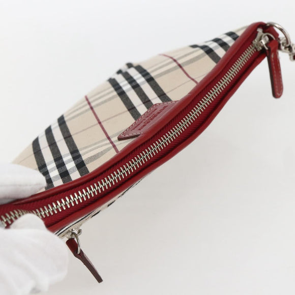 BURBERRY Nova Check Blue Label Hand Bag Canvas Beige Silver Auth am9984V