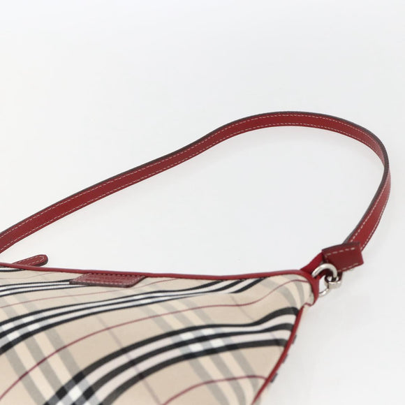 BURBERRY Nova Check Blue Label Hand Bag Canvas Beige Silver Auth am9984V