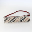 BURBERRY Nova Check Blue Label Hand Bag Canvas Beige Silver Auth am9984V-9