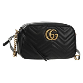 GUCCI Chain GG Marmont Shoulder Bag Leather Black Gold 447632 Auth am9985M