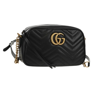 GUCCI Chain GG Marmont Shoulder Bag Leather Black Gold 447632 Auth am9985M