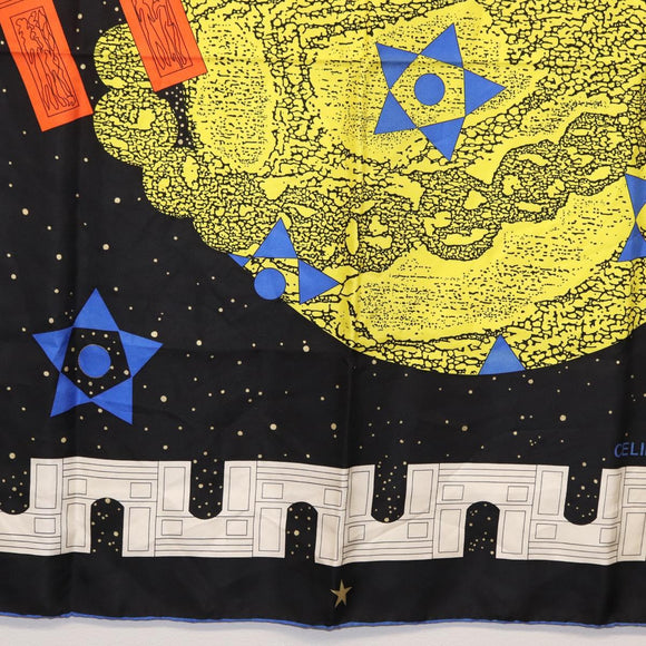 CELINE Scarf Silk 2 Set Black Navy Auth am9987